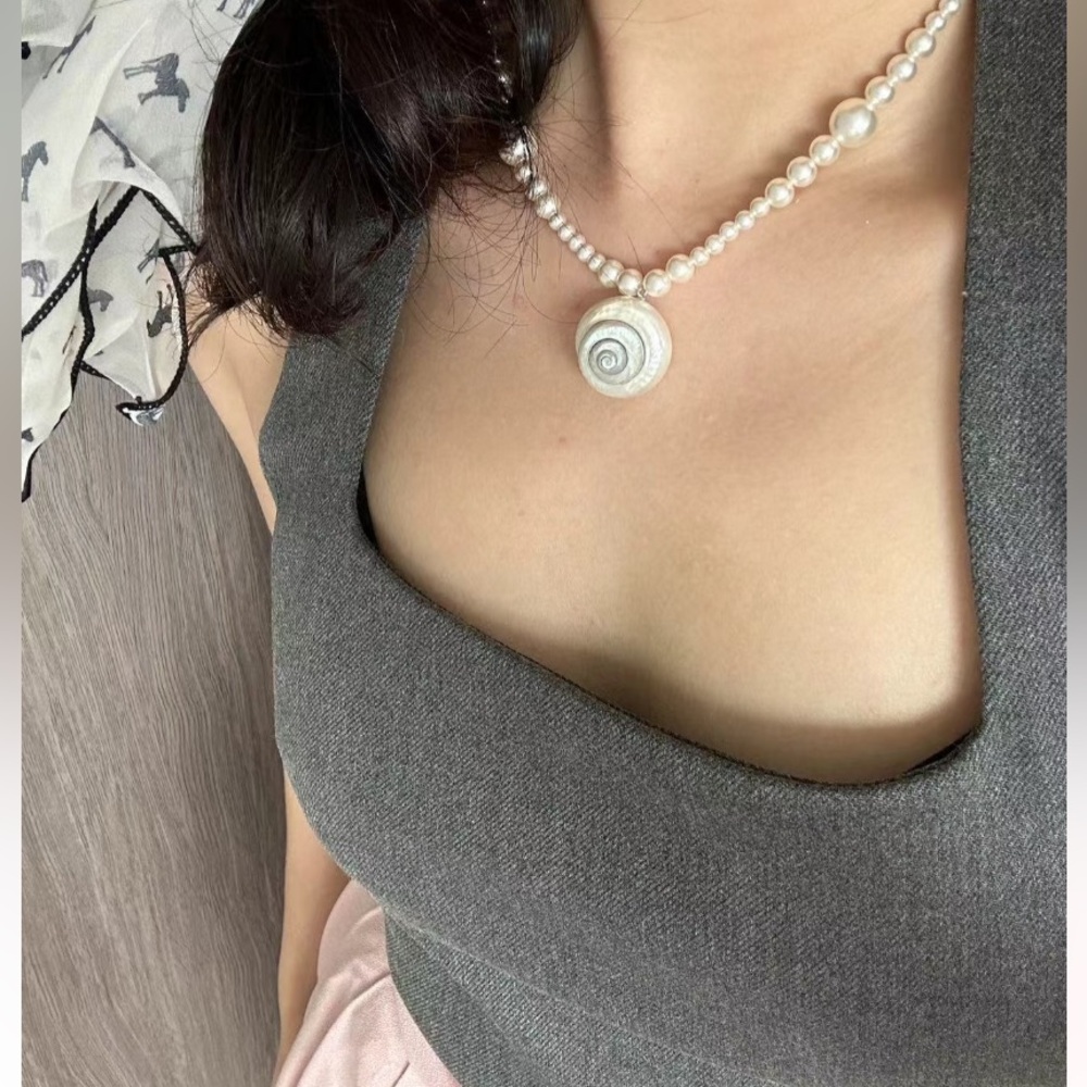 Handmade Natural Aurora Sea Snail & Swarovski Pearl Necklace😎✨CCO - Picture 2 of 3